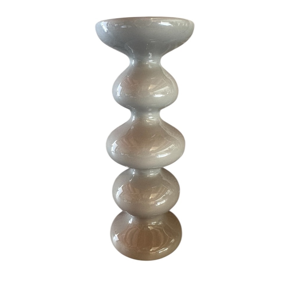 Neutral Gray Sculptural Ceramic Candle Stick Pillar
